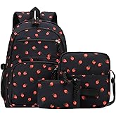 jingyuKJ Coquette Strawberry Backpack - Cute Kawaii Backpack Set Aesthetic Daypack Cute Rucksack (B02 Strawberry Black)