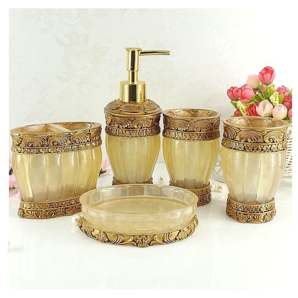 Vintage Golden Bathroom Accessories, 5Piece Bathroom