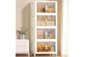 Storage Bins with Lid, 280 L (304 QT) Foldable Stackable Storage Containers, Clear Plastic Collapsible Storage Bins with Door