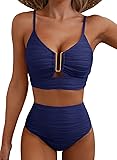 Herseas Women's Ribbed Bikini Set Spaghetti Strap U