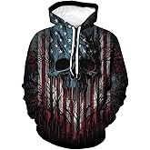 TiwBski Novelty American Flag Hoodies for Men Skull Graphic Hoodie Sweatshirt Pullover