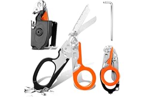 PATWING 6 In 1 Emergency Shears, Stainless Steel Foldable Trauma Shears with Strap Cutter and Glass Breaker, Outdoor Camping Tools (Black, Orange)