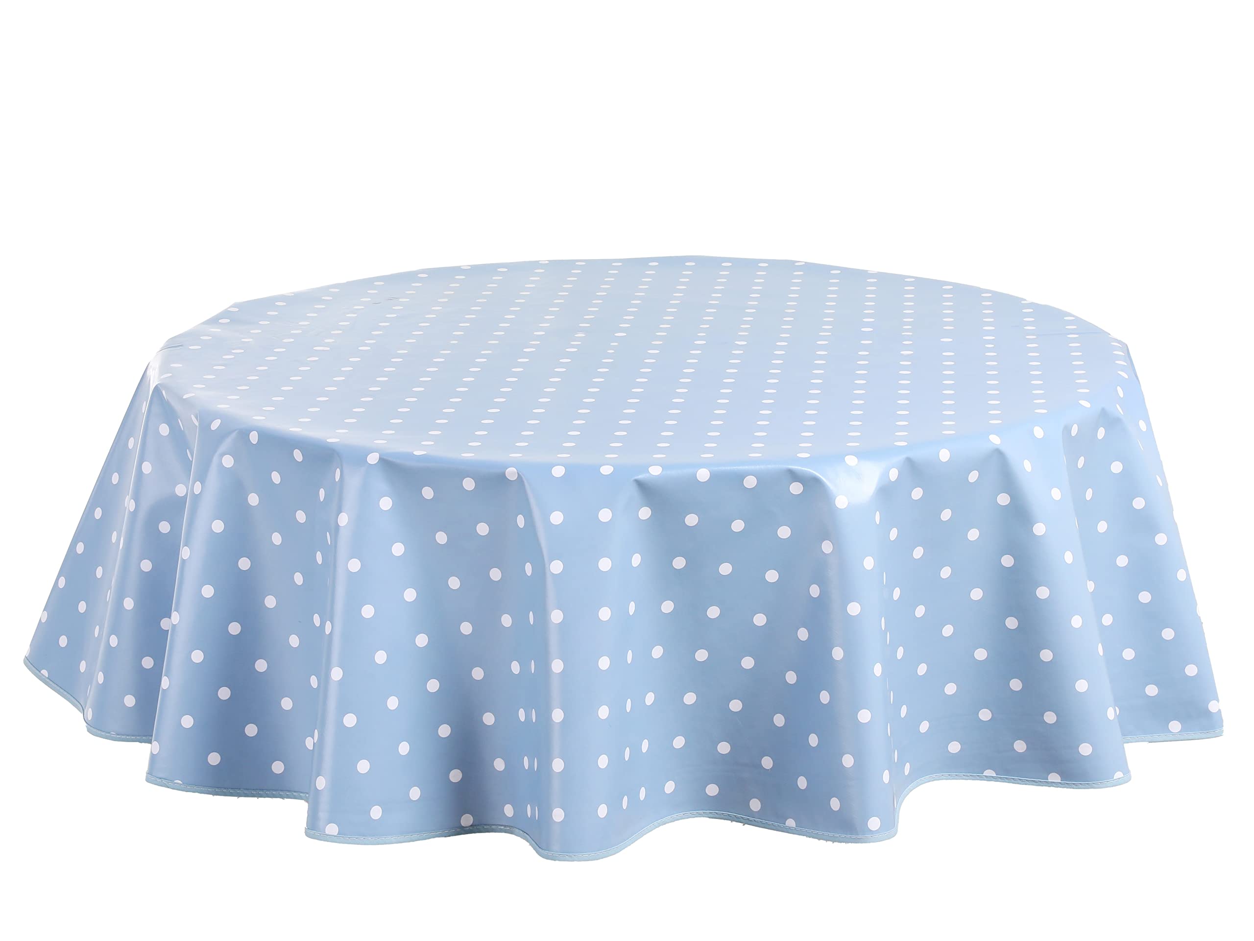 Home Direct Round Oilcloth PVC Wipe Clean Tablecloth Table Cover 140cm 55" Polka Dot Blue Grey