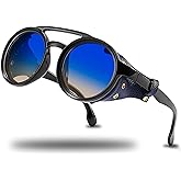 Technigadgets Finnegan Steampunk Retro Sunglasses Men Women with Leather Side Shield Double Bridge Plastic Frame Mens Gift