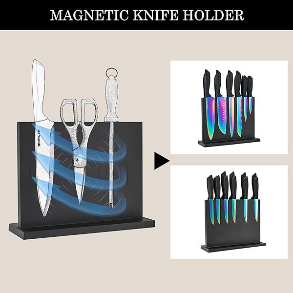 SIPLIP 15-PIECE HIGH CARBON STAINLESS STEEL KITCHEN KNIFE SET WITH MAGNETIC HOLDER – INCLUDES CHEF’S, BREAD, SERRATED STEAK KNIVES AND SHARPENER