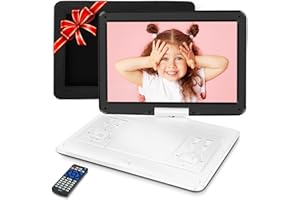 JEKERO 𝗝𝗘𝗞𝗘𝗥𝗢 16.9" Portable DVD Player with 14.1" Swivel Screen, 6 Hrs 5000mAh Battery Car DVD Player with Car Charger & Car Headrest Mount, Portable DVD Player for Kids Support USB/SD Card/Sync TV