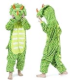 HAEFOO Kids Dinosaur Onesie Costume for Boys and Girls Green Triceratops Costume for Halloween Dress-up Party Cosplay(4-14Y)