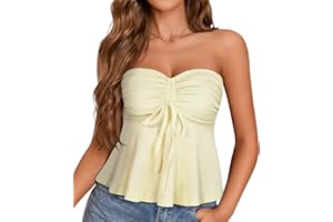 CHICALLURE Womens Tube Tops Strapless Summer Going Out Top Tie Front Peplum Flared Hem Bandeau(XS, XL)
