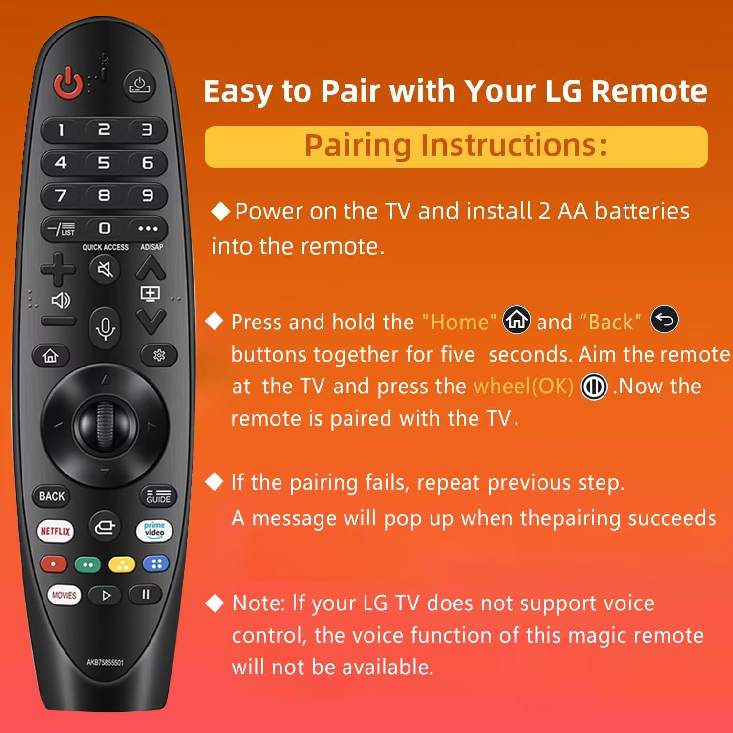 Replacement for LG Remote Control for Smart TV from 2018-2024, for Magic LG TV Remote Replacement with Voice and Pointer Function. 1-Year Warranty.