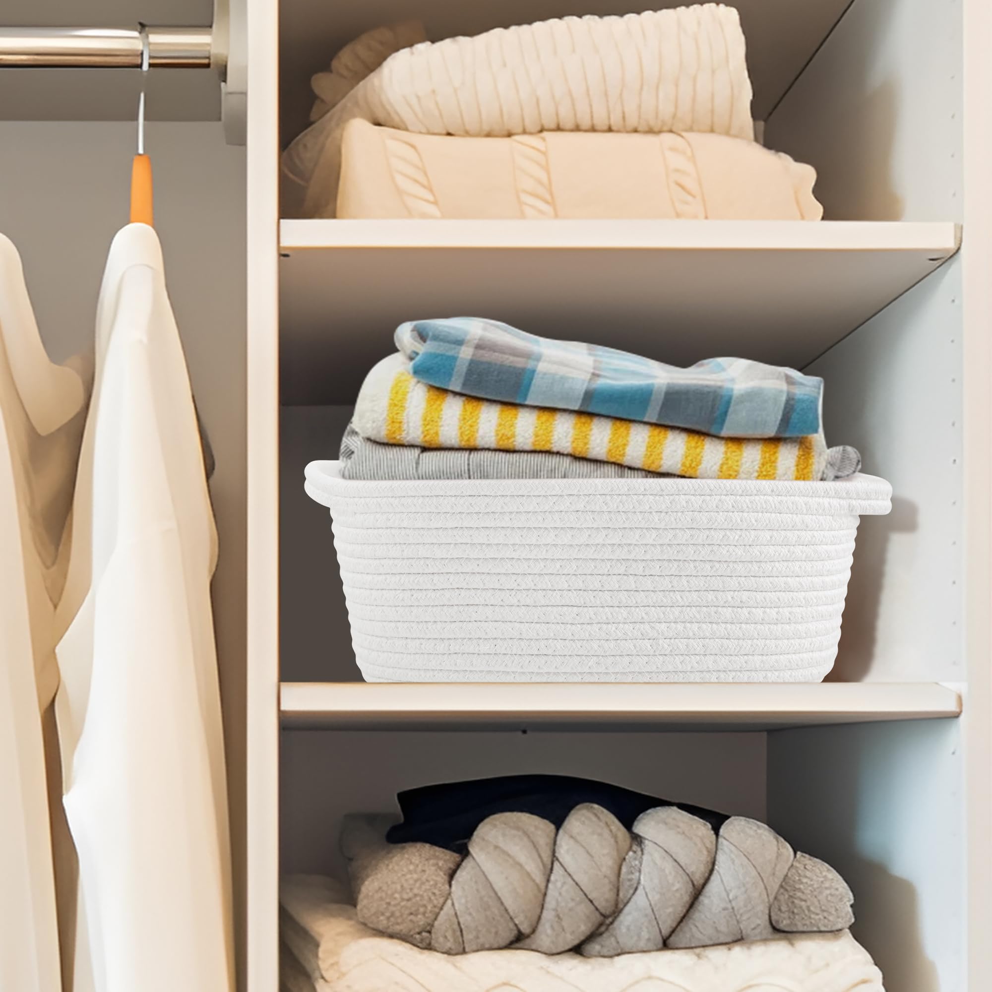 Small Woven White Gifts Basket for Storage Empty with Ribbons and Bags Durable Cute Gifts 12