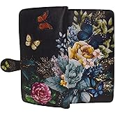 Shag Wear Floral Butterflies Wallet for Women – Vegan Faux Leather Purse with Butterfly and Flower Design, Nature Theme, Magnetic Snap Closure, Card and Bill Organizer (Black, Large)
