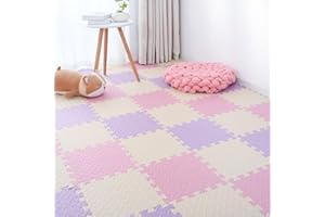 Coolcandy EVA Foam Play Mat, 18 Tiles Colorful Baby Play Mat, Kids Playmat with Solid Colored, 0.4" Thickened Foam Floor Tile