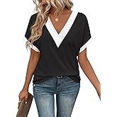Women Summer Top V Neck Short Sleeve Blouse Casual Loose Tees Comfort Colors Tshirt 2026 Fashion Beach Vacation Clothe