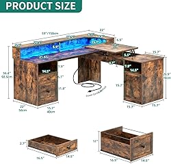 YITAHOME L Shaped Desk with Power Outlets & LED