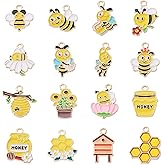 Magibeads 64Pcs Alloy Bees Enamel Charms Assorted Mini Bees Honeycomb Honey Charms Cute Dangle Bee Charm for Earring Bracelet Necklace Jewelry Crafting Making Supplies
