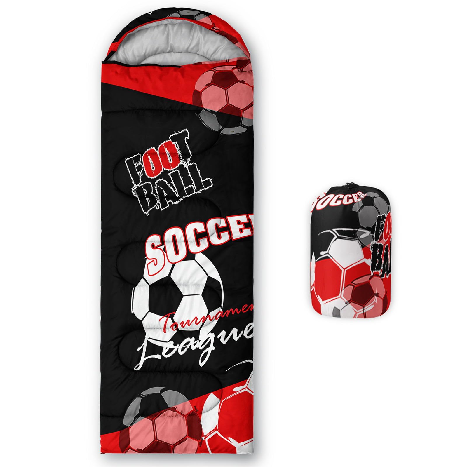 HOSIMA Sleeping Bags,Black Red Theme Football Printed Lightweight Warm Portable Outdoor Indoor Waterproof Cold Resistant Sleeping Bag for Camping Hiking (Football4)