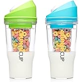 CRUNCHCUP Bundle &amp; Save on Two Portable Cereal Tumblers - No Spoon, No Bowl, It's Cereal on the Go [Green &amp; Blue]