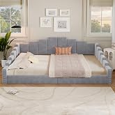 SNMOFI Queen Size Upholstered Daybed with Nailhead Trim Armrest, Gray | Velvet Vertical Channel Tufted Day Bed with Backrest, Easy Assembly, Slat Support, No Box Spring Needed, Adults Boys Girls
