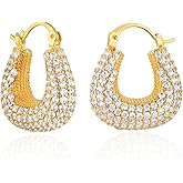 GUEMER Gold Huggie Hoop Earrings 14K Gold Plated Dainty Chunky Thick Hoop Diamond Cubic Zriconia Inlay Sleeper Tiny Delicate Boho Beach Simple Hypoallergenic Jewelry Gift for Her