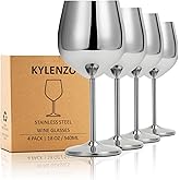 Kylenzo Stainless Steel Wine Glasses Set of 4, 18oz Silver Unbreakable Goblets - Outdoor Metal Cups for Travel, Camping, Pool Parties