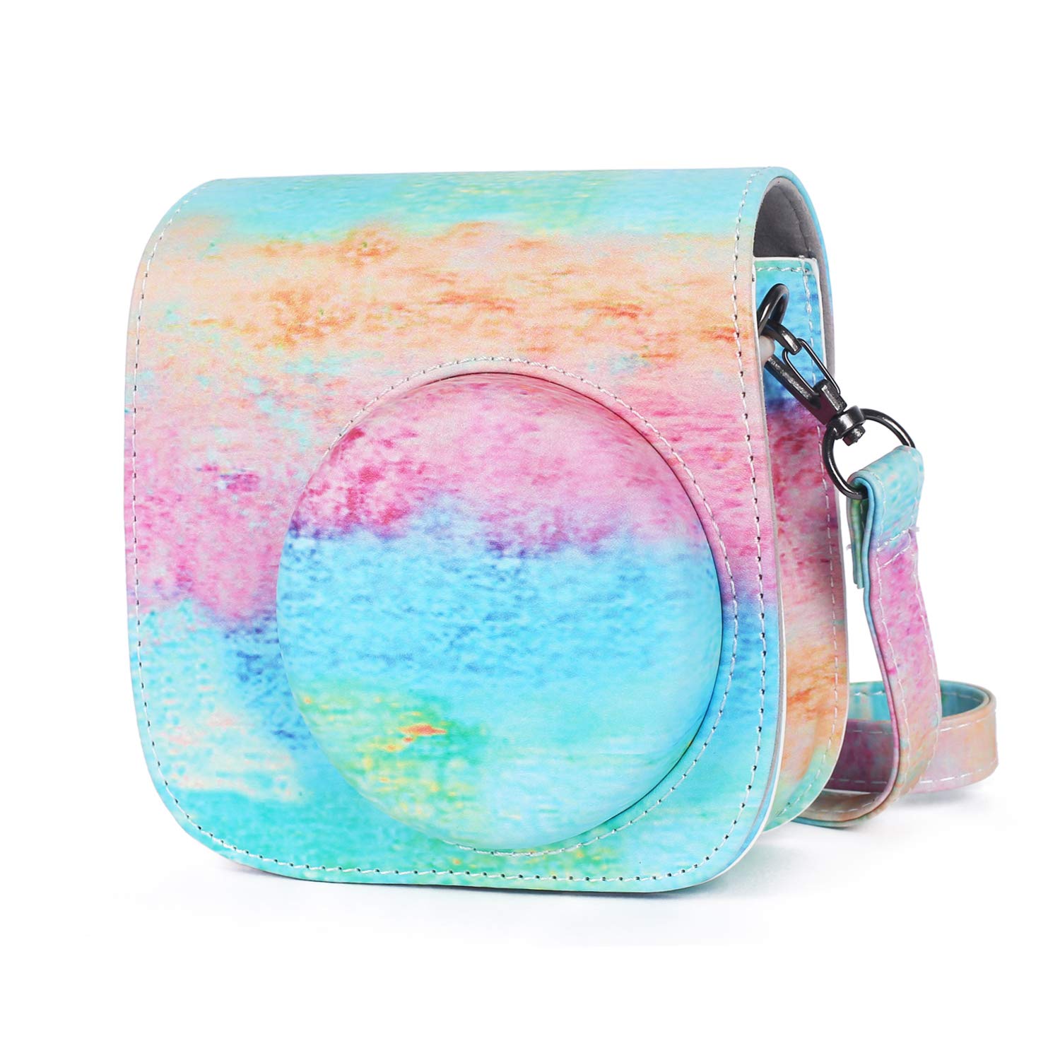 KALDA Instant Camera Protective case for Mini 9 Mini 8 Mini 8+ Instant Camera, PU Leather Protective Bag with Removable Adjustable Shoulder Strap and Pocket (Rainbow)