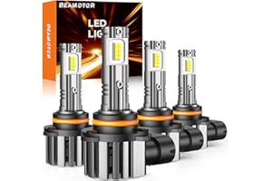 BEAMOTOR 9005 9006 Light Bulbs, 32,000 LM 600% Super Bright, 6000K Cool White Light, Plug-N-Play, Easy Installation, 1:1 Halogen Size, Pack of 4