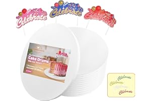GoldenBakeryFamily 10 Inch Cake Drums with Banner Cake Topper-Cake Board Round White(12-Pack) 1/2 Inch Thick Cake Boards Sturdy, Greaseproof for Birthday Wedding Multi-Tiered Party Cake Boards