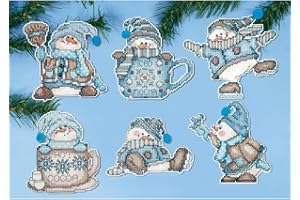 DESIGN WORKS Cocoa Snowmen Counted Cross Stitch Ornament Kit - Makes Set of 6