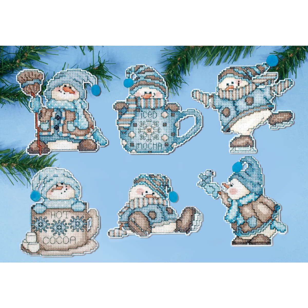 Design Works 1689 Cocoa Snowmen Plastic Canvas Ornaments, Multi-Color