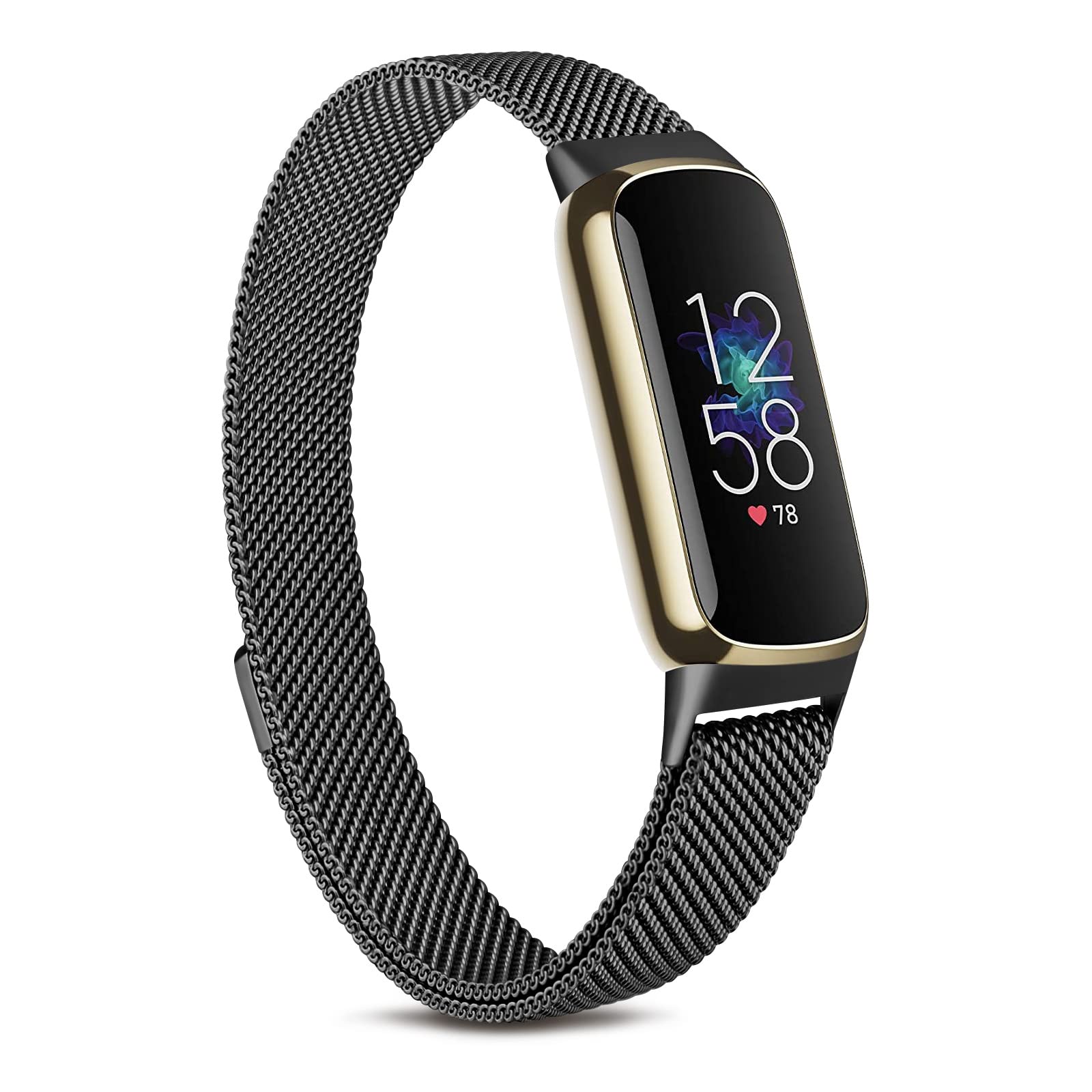 Demark Strap Compatible with Fitbit Luxe Strap, Adjustable Stainless Steel Loop Mesh Magnetic Replacement for Fitbit Luxe Fitness Tracker for Women Men (Black)