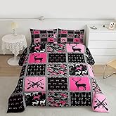 Feelyou Twin Size Cute Deer Bedding Set Boys Girls Deer Hunting Camo Comforter Set for Kids Women Men Ultra Soft Antlers Western Farmhouse Comforter Pink Black Duvet Set Room Decor Quilt Set