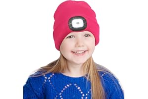 CENSGO LED Beanie for Kids, LED Flashlight Knitted Cap Hat with Light, Christmas Stocking for Boys Girls Rose Red