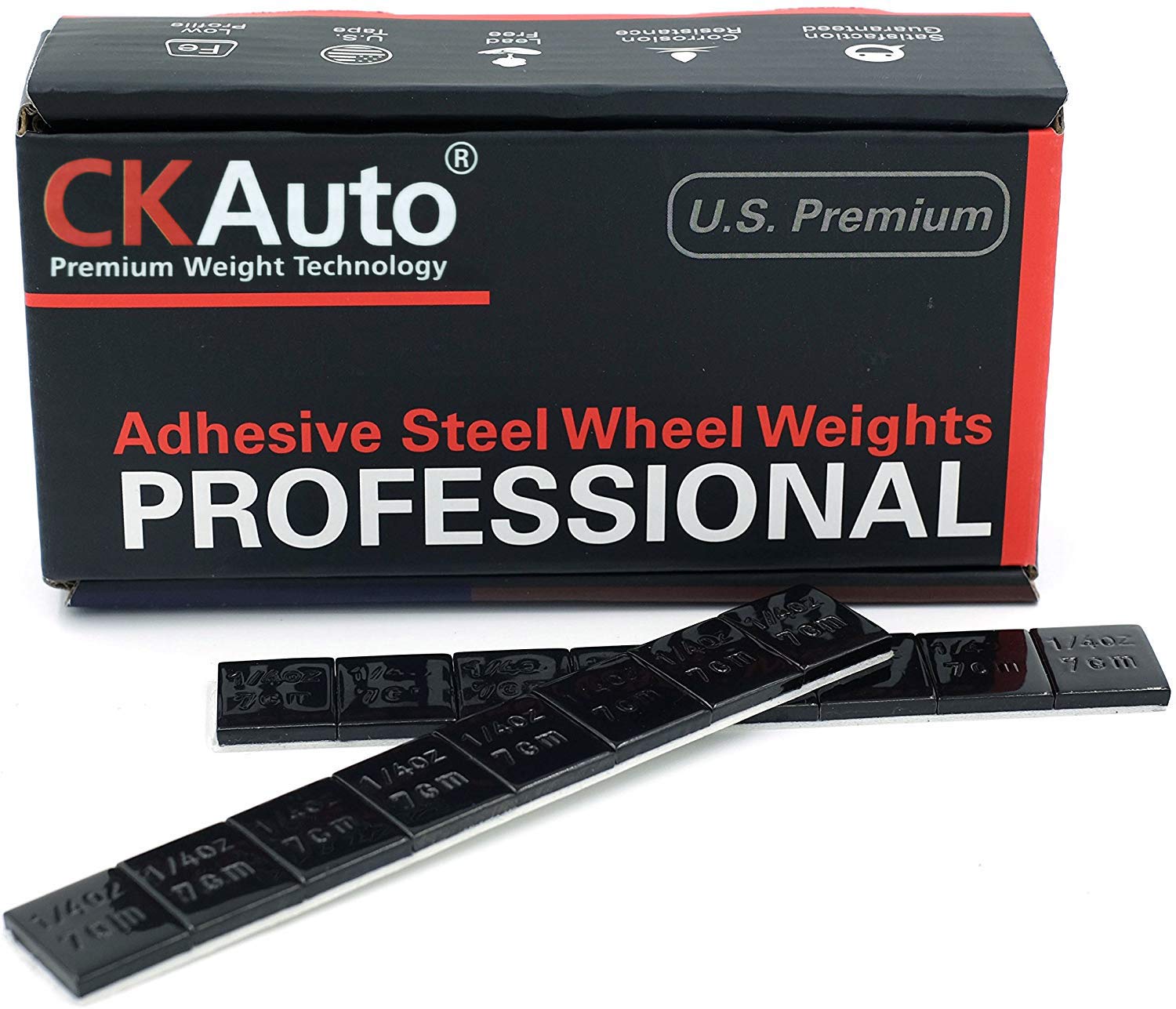 CKAuto 1/4oz, 0.25oz, Black, Adhesive Stick on Wheel Weights, EasyPeel Tape. Cars, Trucks, SUVs, Motorcycles, Low Profile, 60 oz/Box, U.S. OEM Quality, (240pcs)