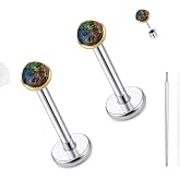 limerencia 18G Hypoallergenic Titanium Opal Threadless Nose Stud Earrings | 2PC Flat Back Push in Stud Earrings Labret Medusa Monroe Helix Cartilage Tragus Conch Piercing Jewelry for Women Men
