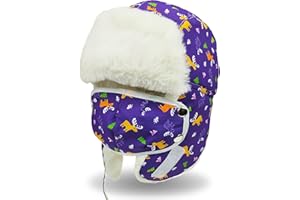 NORTH CLIFF Cartoon Toddler Winter Hat Baby Winter Hat Cold Proof Keep Warm Hat with Mask Ear Flaps Boys Girls Trapper Hat for Kids