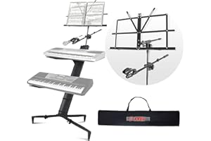 5 CORE Keyboard Stand 2 Tier Aluminium Alloy Digital 61 76 88 Keys Holder Multi Functional Portable with Music Stand & Extension Adapter Telescopic Arm Mic Stand & Bag Black KS C 2TD ( Two-tier )
