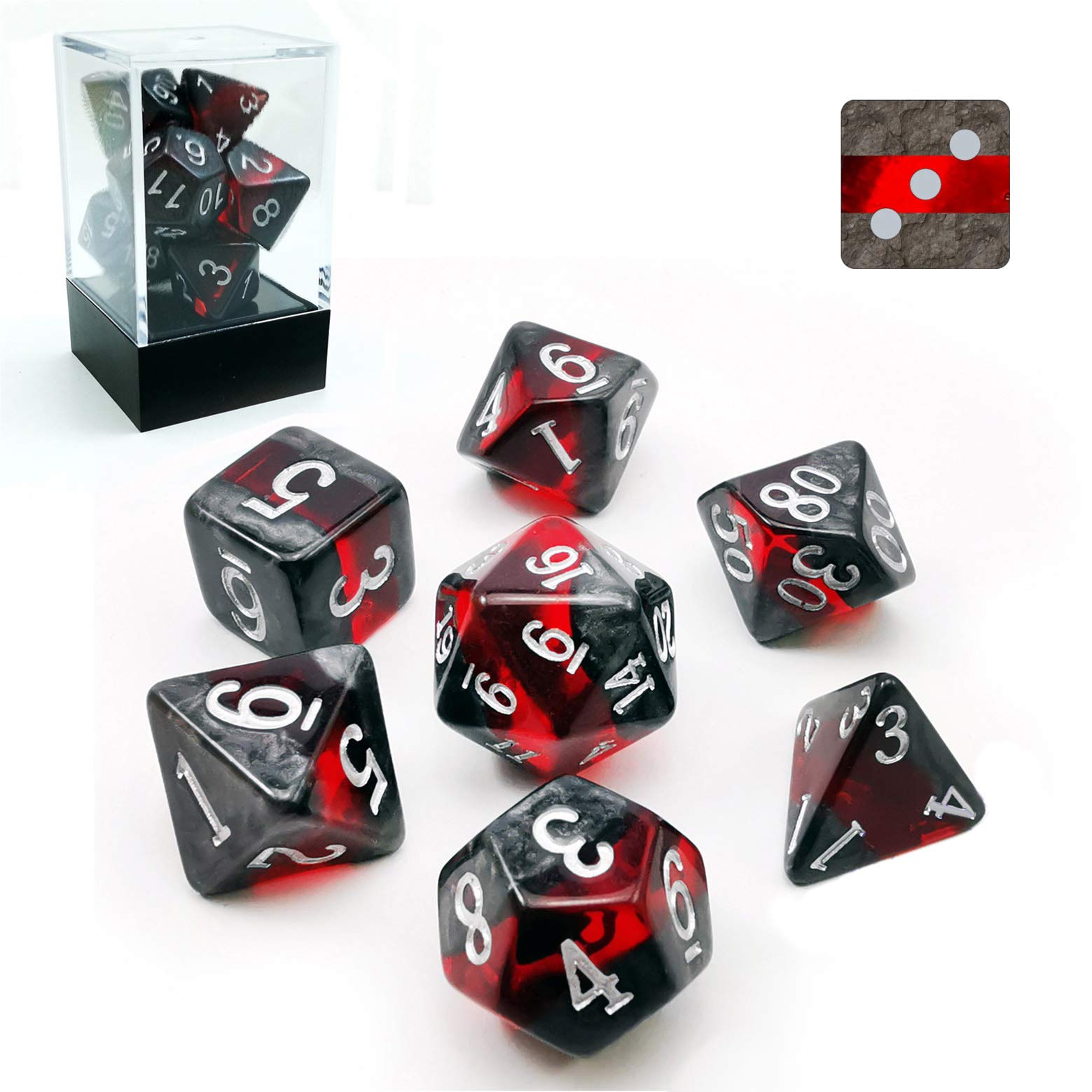 Bescon Polyhedral D&D Dice Set of 7 GEM VINES Dice, Mineral Rocks RPG Role Playing Game Dice 7pcs Set of RUBY