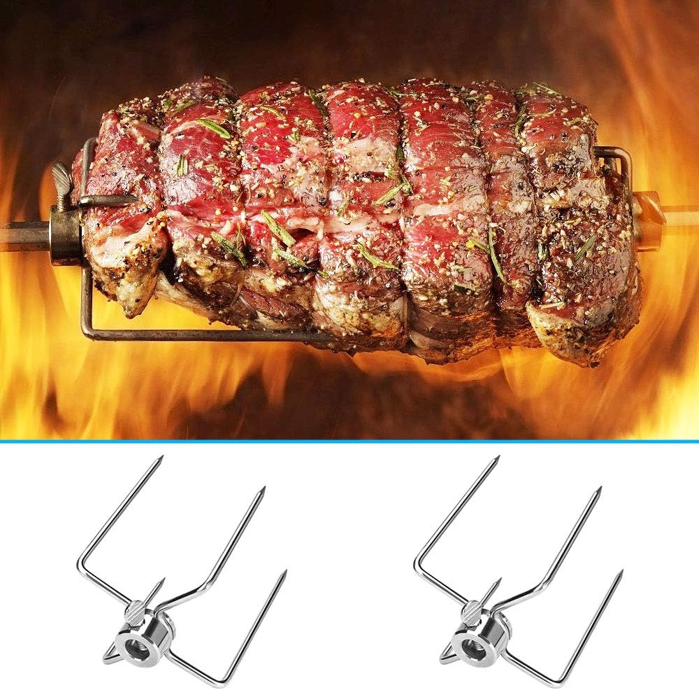 Allnice Rotisserie Spit Forks, Stainless Steel Rotisserie Prongs Meat Forks, Fits 3/8 inches Hexagon, 5/16 inches Square, and 7/16 inches Round Rotisserie Spit Rods : Garden & Outdoor