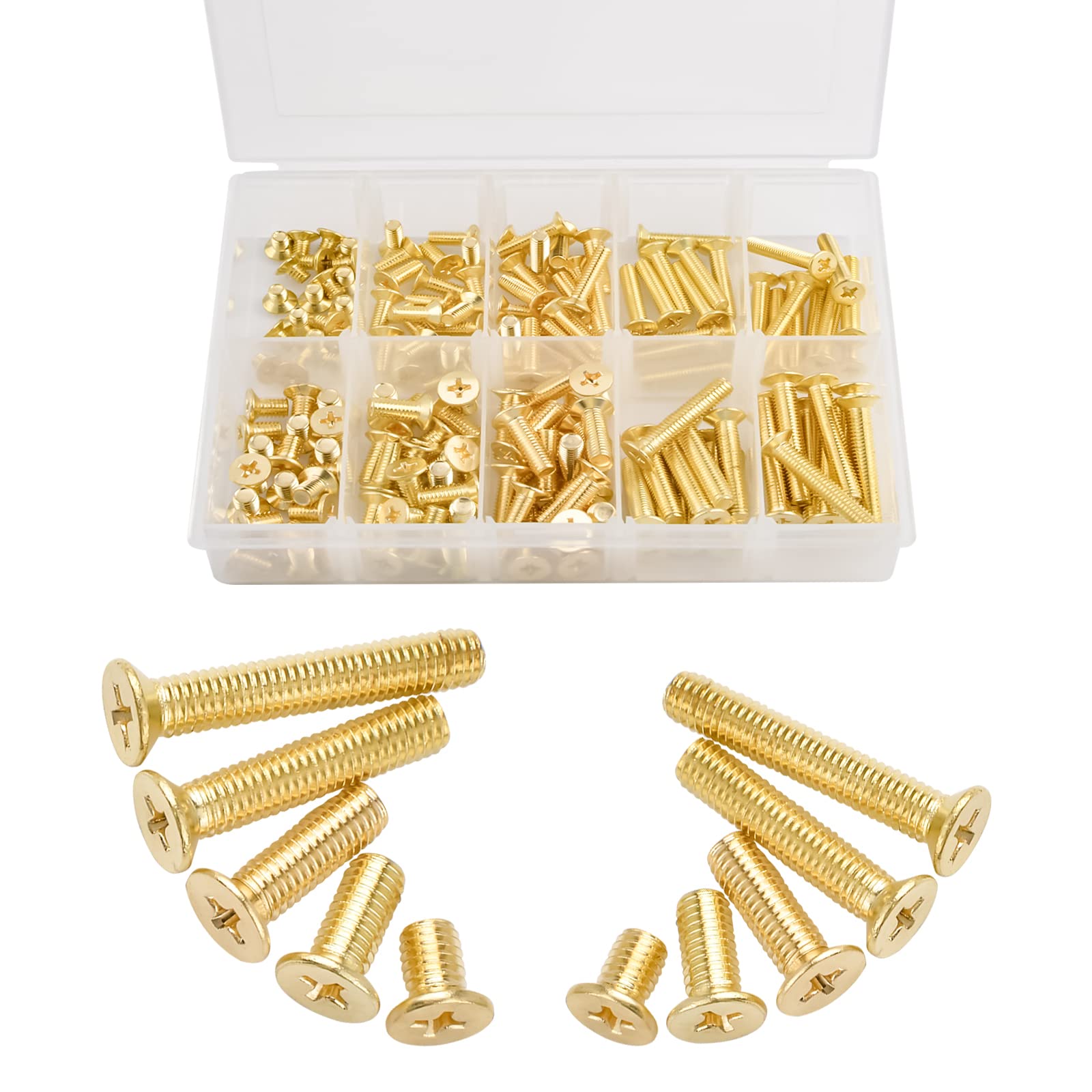 INCREWAY Flat Head Machine Screws, 160Pcs Brass Self Tapping Screw Set Machine Screws Assortment Kit with M4 M5 Size