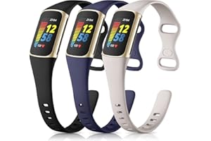 Maledan Compatible with Fitbit Charge 5 Bands for Women Men, Soft Silicone Breathable Sport Replacement Accessories Slim Strap for Fitbit Charge 6/Charge 5 Advanced Fitness Tracker, Black/Blue/Gray