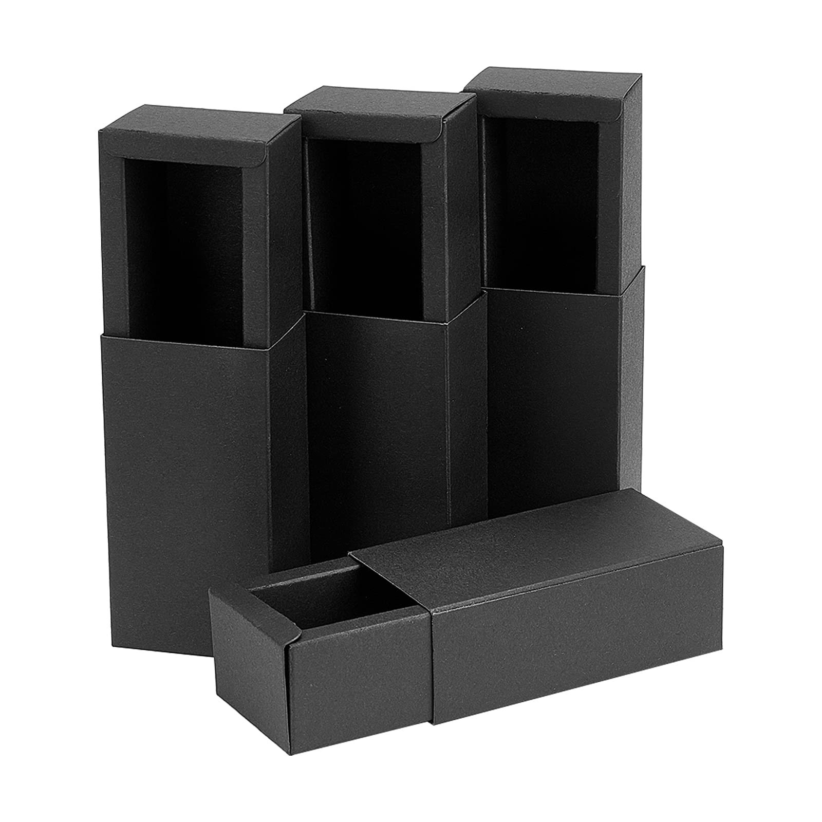 BENECREAT 12PCS Black Kraft Paper Drawer Box Gift Wrapping Box for Birthday, Wedding and Party Favor, 10.3x5.35x3.6cm