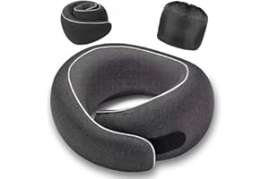 Optixion Travel Neck Pillow for Airplanes, Premium Memory Foam Neck Pillow with Ergonomic 360° Support, Travel Essentials for Plane, Car, Train and Home, Max Black