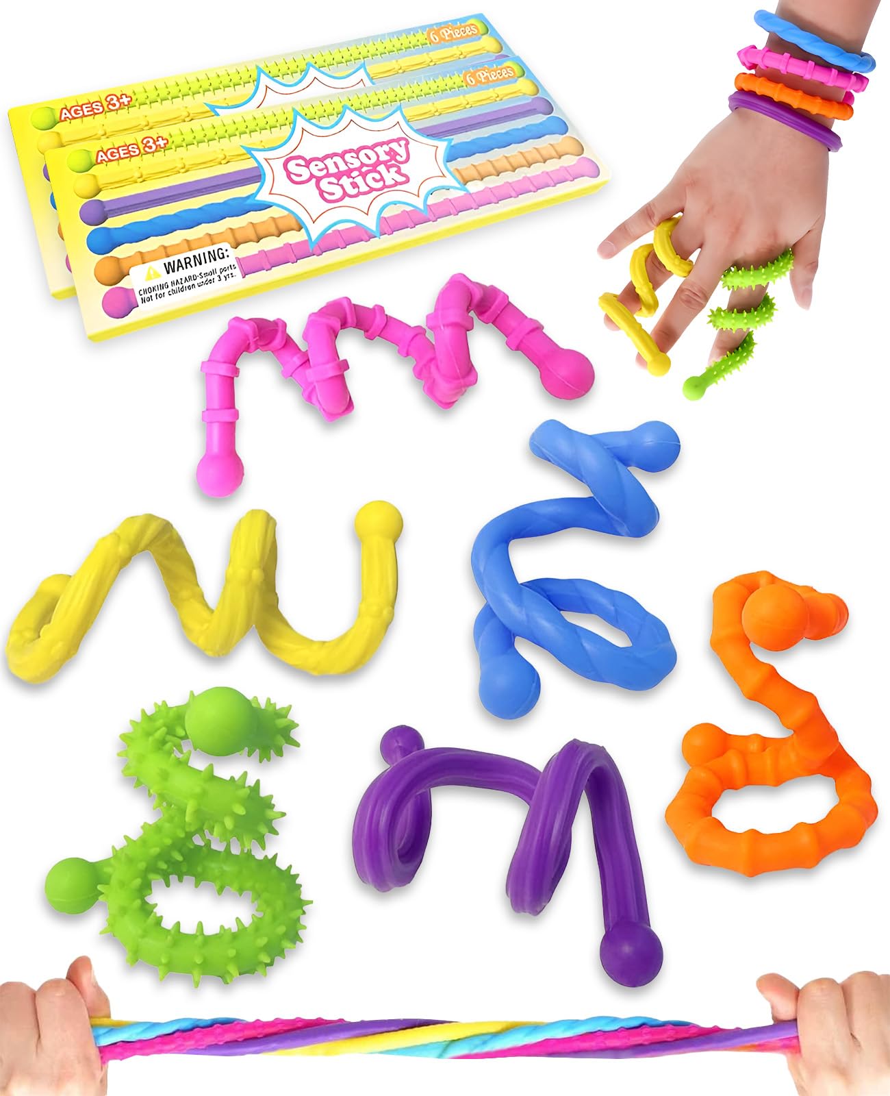 SEESUNO 12 Pcs Sensory Toy, Colorful Silicone Textured Stretchy Fidget Toys