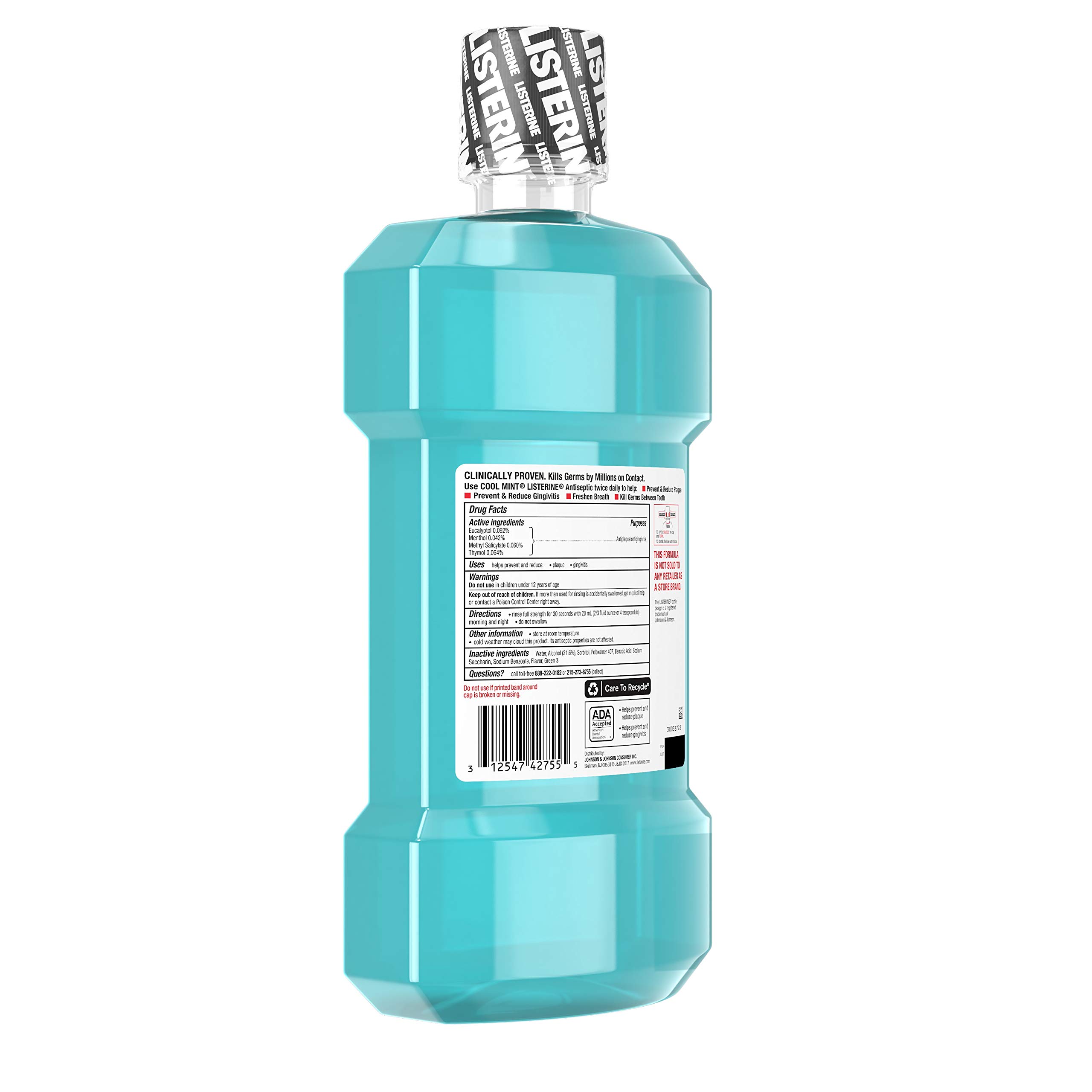 Listerine Cool Mint Antiseptic Mouthwash for Bad Breath, Plaque and