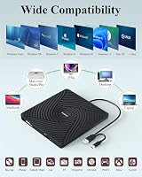 PeroBuno External CD/DVD Drive USB 3.0 Type-C Ultra-Slim 0.5in Portable view 6