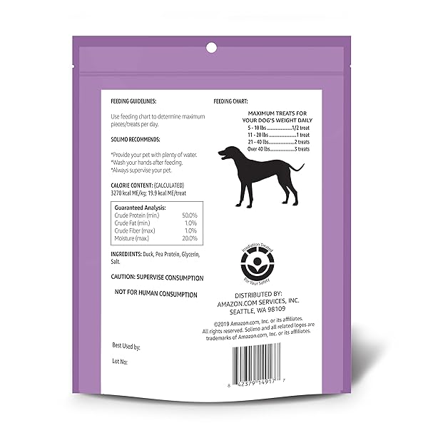AMAZON BRAND – SOLIMO DUCK JERKY DOG TREATS,2 POUNDS