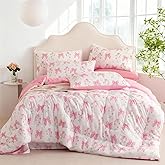 CCoutueChen Pink Bow Comforter Set Full 3Pcs Pink Floral Bedding Set for Girls Kids Romantic Princess Style Bowknot Bedding Ultra Soft Reversible Garden Flower Comforter Sets with 2 Pillowcases