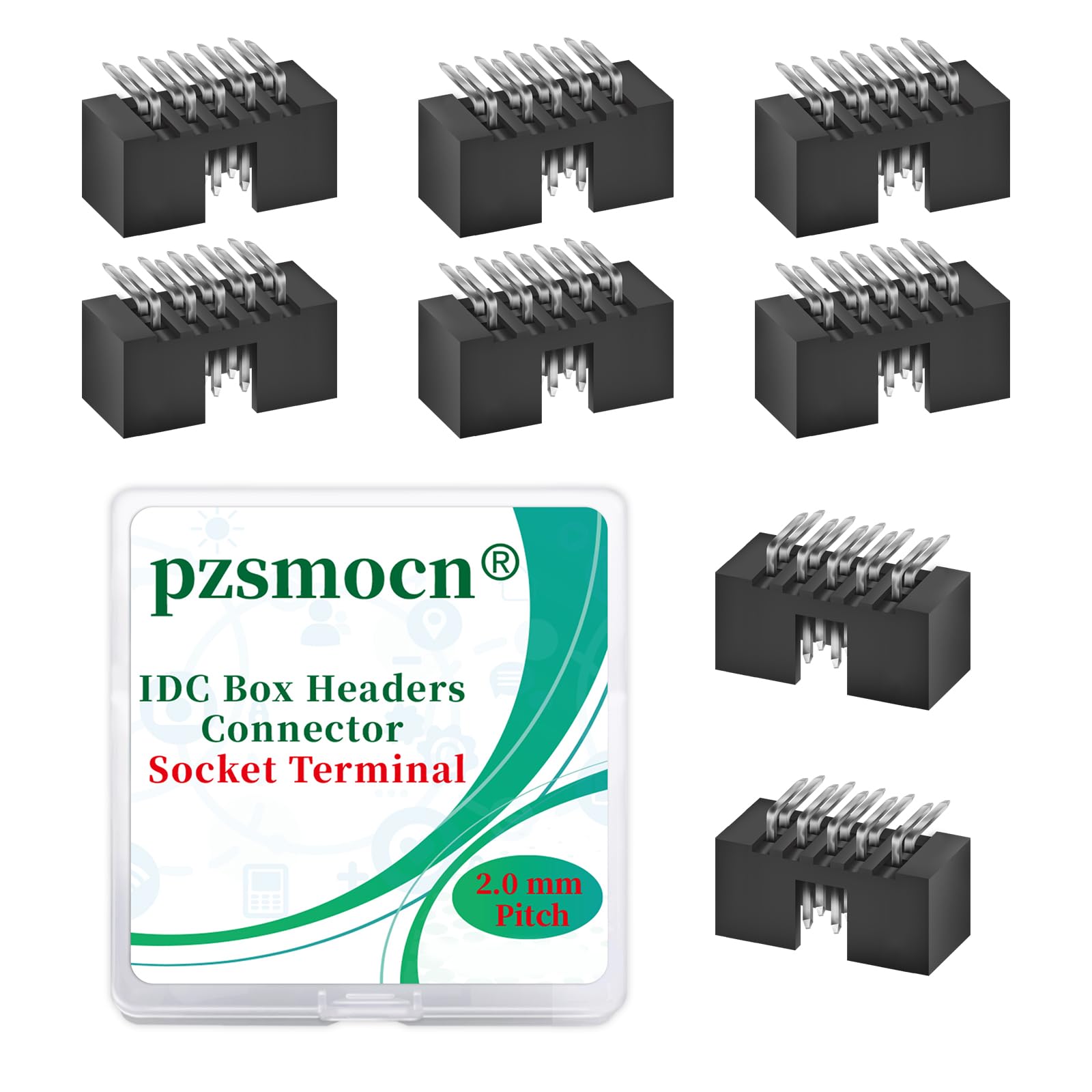 Pzsmocn 20 Pieces IDC 2 * 5 Double Row 2.0 mm Pitch JTAG ISP 10-Pin Box Header Connector Adapter Cable Male Socket SMT Terminal for PCB Electronic Equipment Projects.