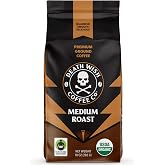 Death Wish Coffee Organic Medium Roast Ground Coffee, Fair Trade, 10 oz | Arabica &amp; Robusta Blend, Stone Fruit Caramel &amp; Roasted Nut Notes, Smooth &amp; Balanced, Drip &amp; French Press