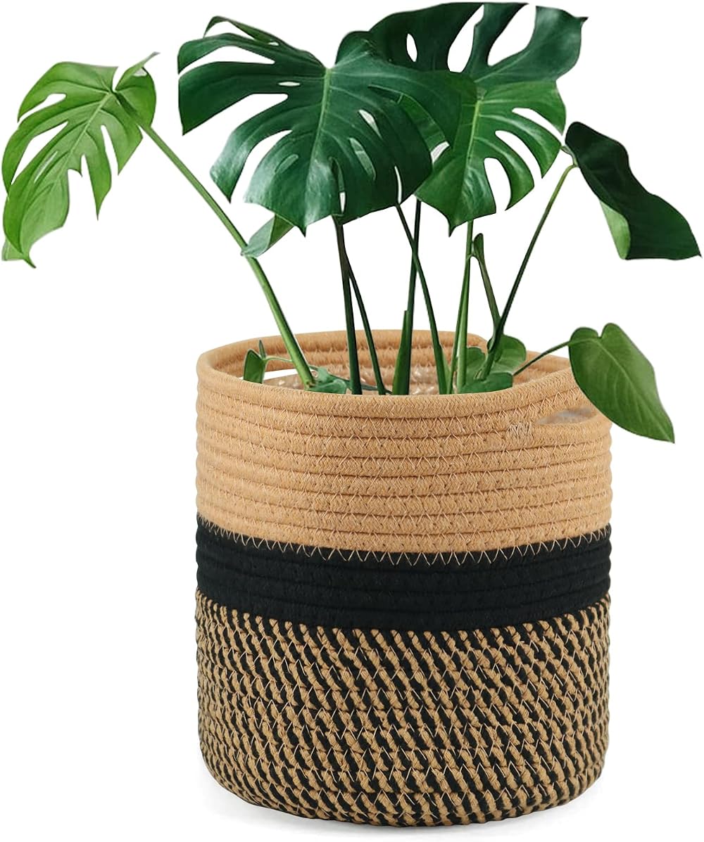 tenn well 20cm Cotton Plant Pot with Liner Indoor Planter Woven Storage Basket